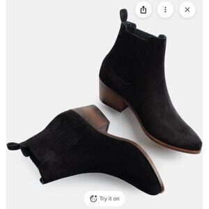 Sold Thursday Dreamer Suede Bootie Womens 9 Black Chelsea Pointed Toe Classic